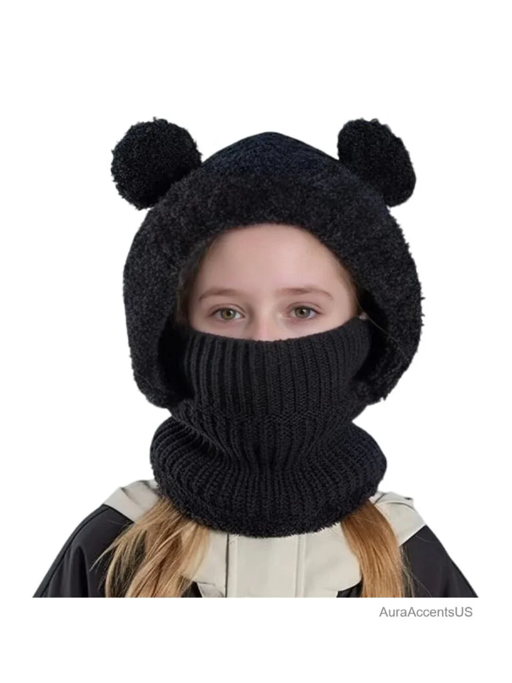 Kids Knit Winter Hat & Scarf Set Balaclava Beanie Warm Fleece Lining